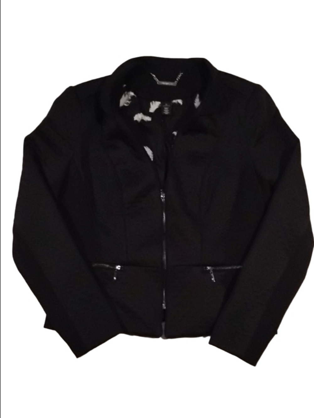 White House Black Market Black Zip-Front Textured Blazer